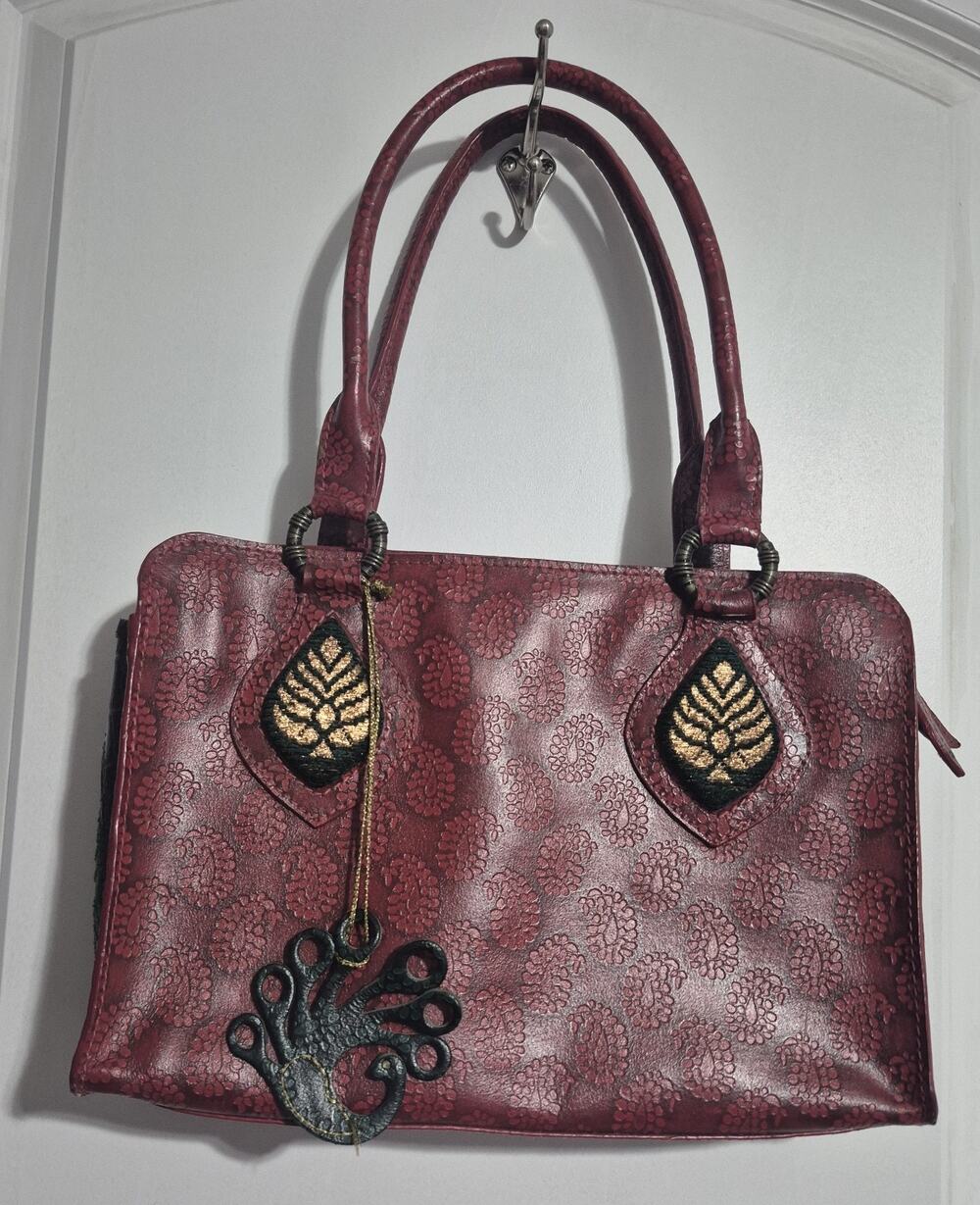 Holii Genuine Leather Embossed Floral Satchel Handbag Made in India